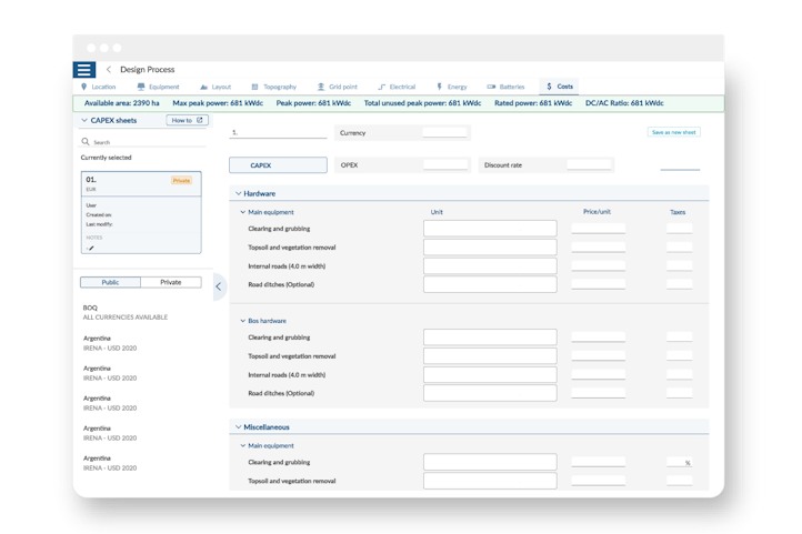 Quote projects with accurate BoM, CAPEX, and LCOE