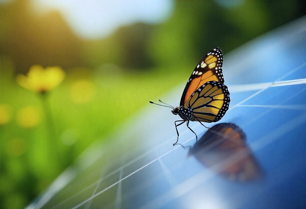 butterfly perched in a solar panel