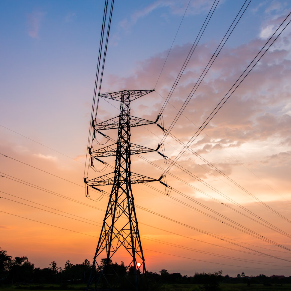 Electricity pylon sunset