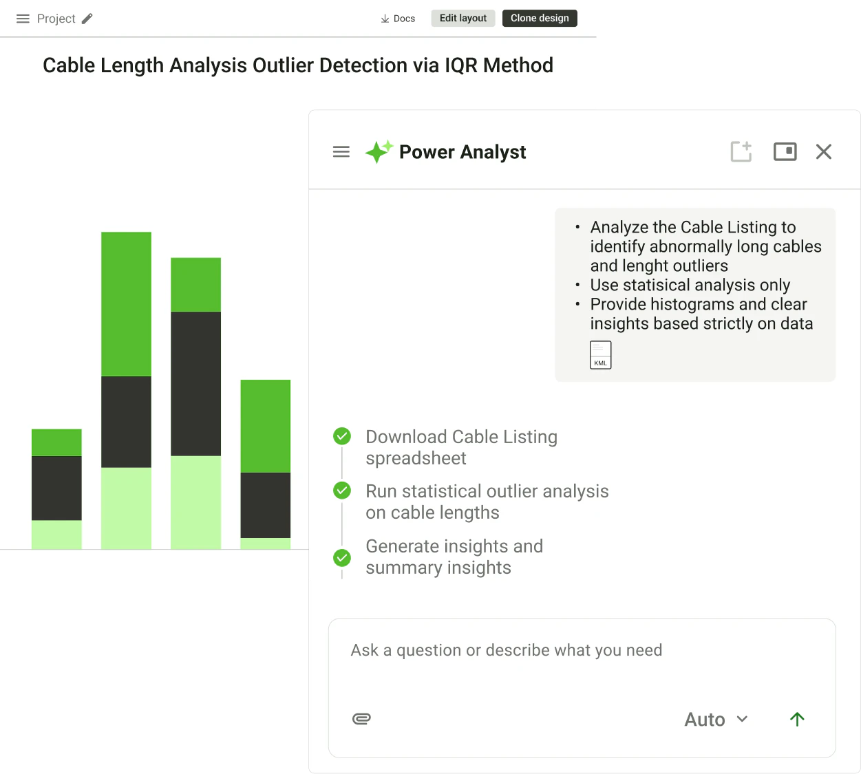 Power Analyst cable listing and graphs